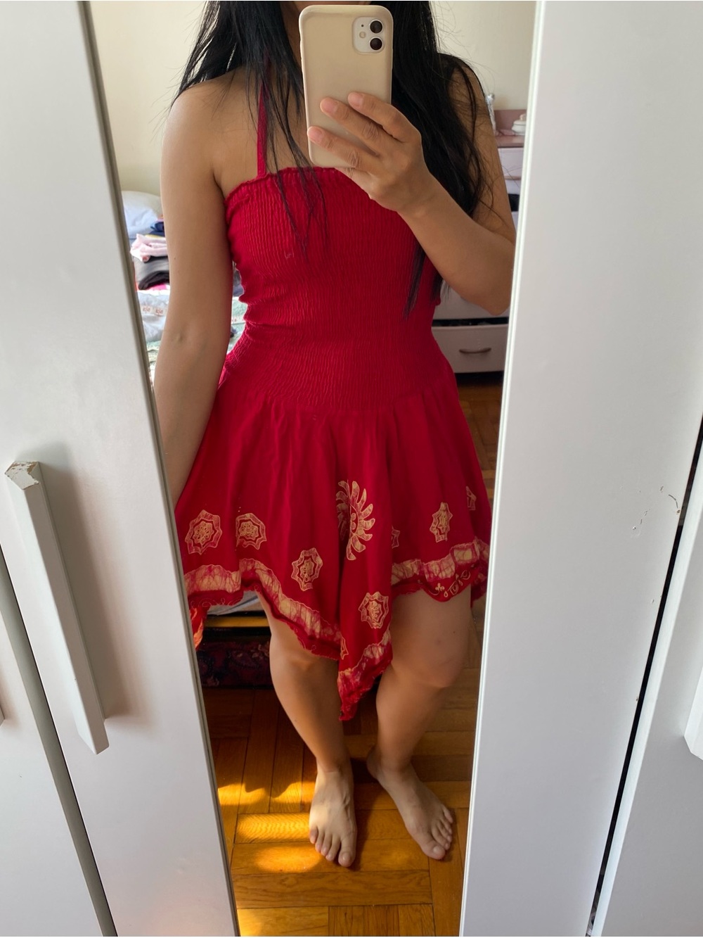 Jackpot Boho Red Halter Handkerchief Hem Dress One Size XS-M Festival